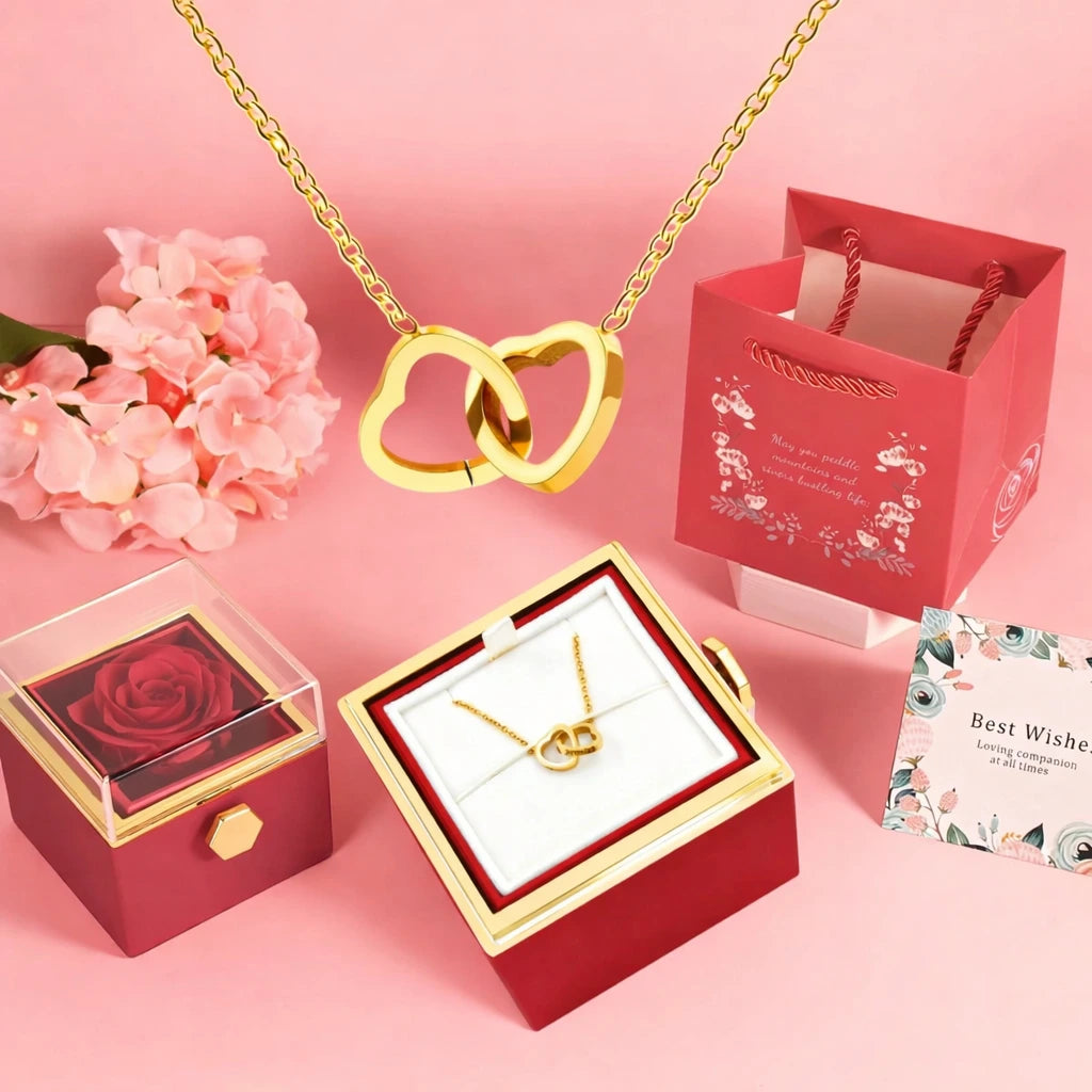 Engraved Double Ring Heart Necklace