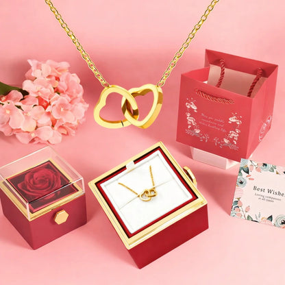 Engraved Double Ring Heart Necklace