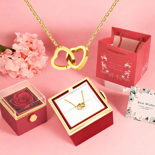 Engraved Double Ring Heart Necklace