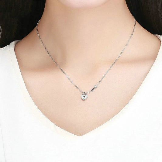 Women’s White Gold Heart Lock Necklace