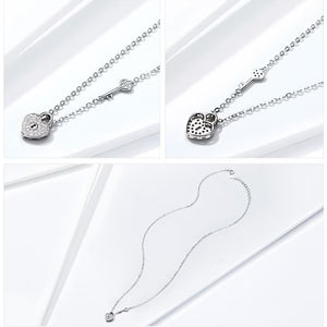 Women’s White Gold Heart Lock Necklace