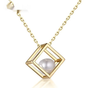 Silver Love Cube Pearl Necklace