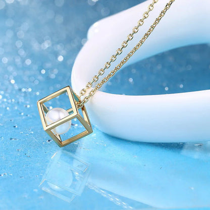 Silver Love Cube Pearl Necklace
