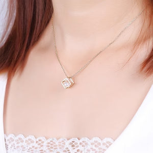 Silver Love Cube Pearl Necklace