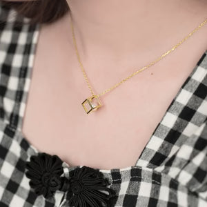 Silver Love Cube Pearl Necklace