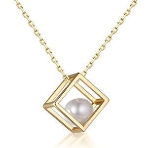 Silver Love Cube Pearl Necklace