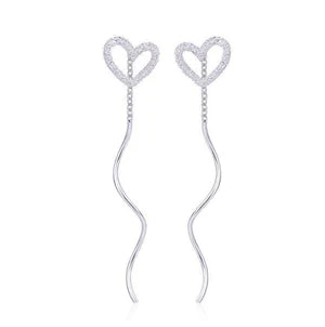 Silver Wavy Heart Thread Earrings